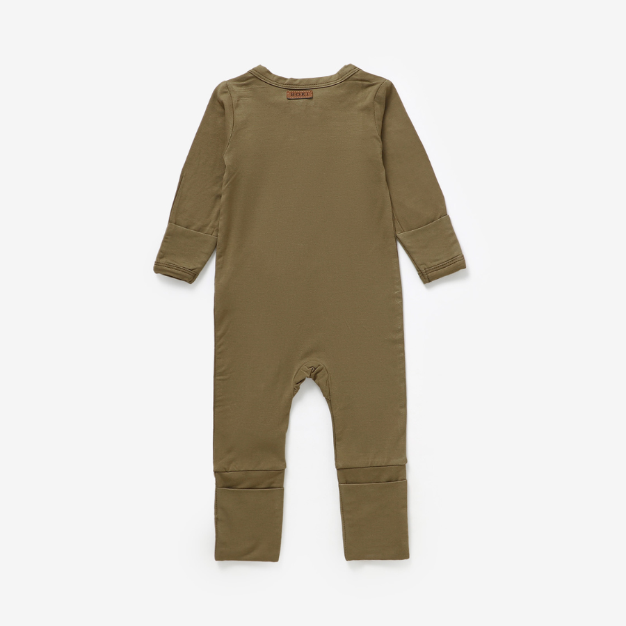 Organic Bamboo 2-way Zipsuit with Foldover Footies and Mittens | Khaki