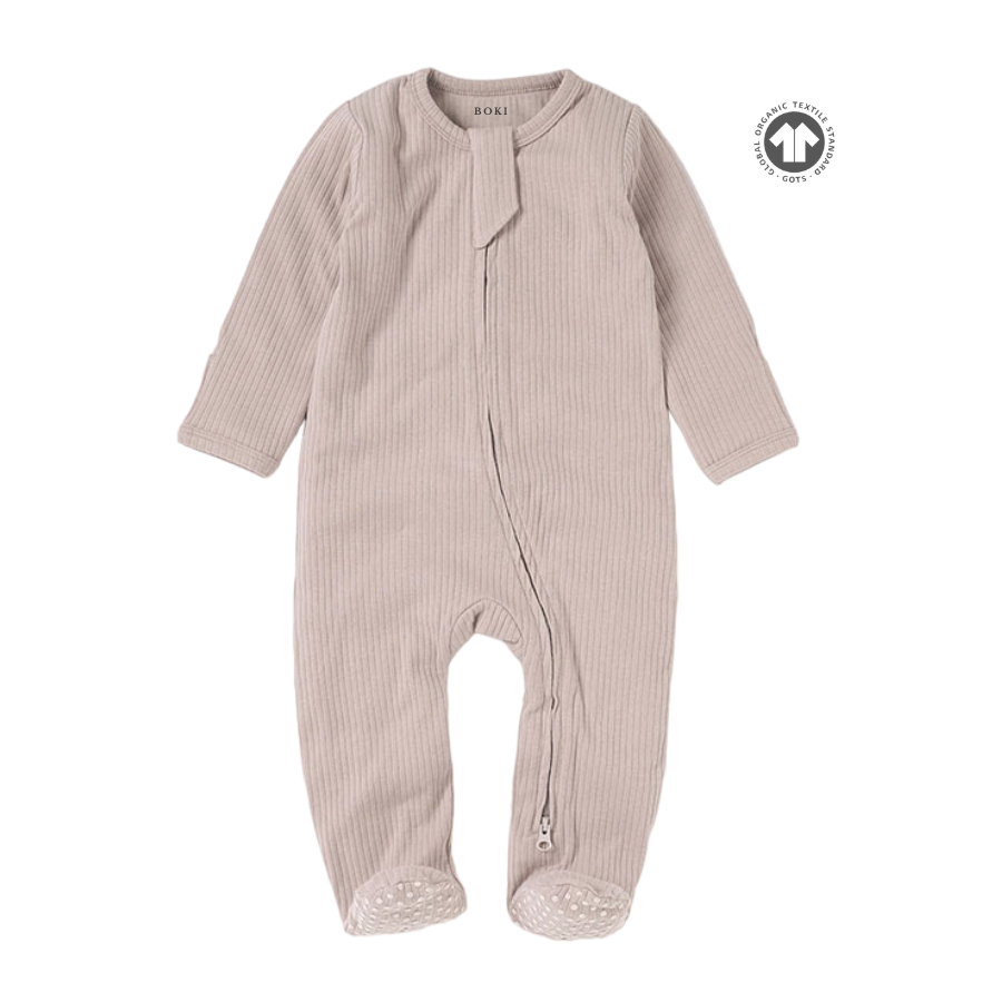 Organic Rib Cotton 2-way Zipsuit Oatmeal