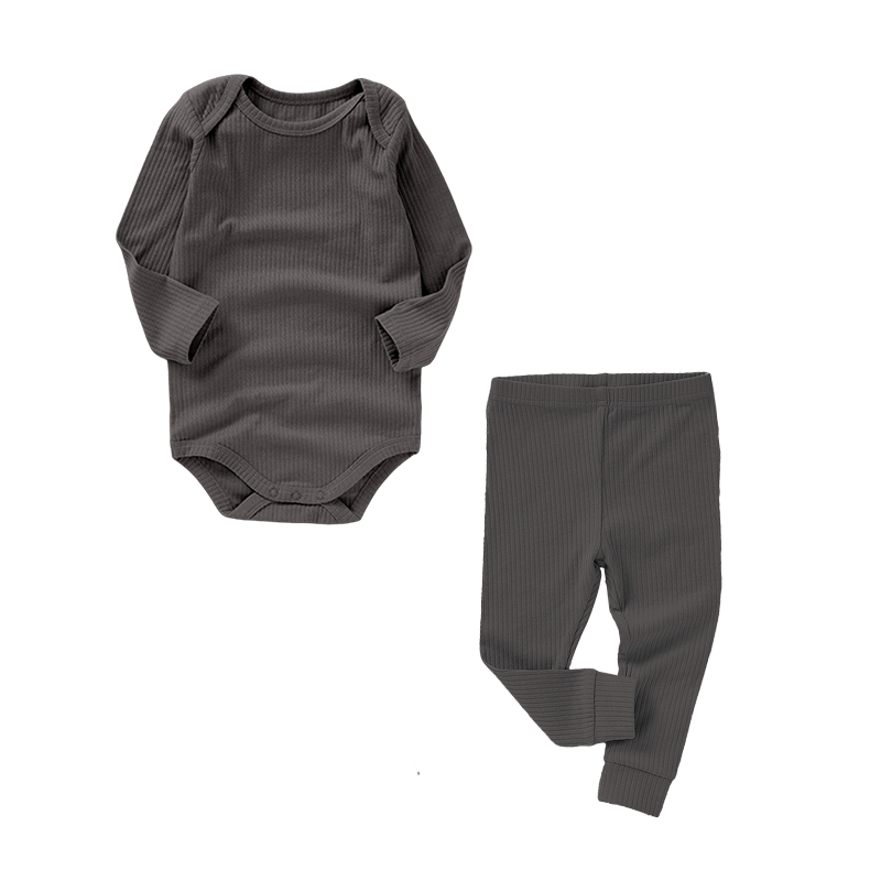 Organic Rib Longsleeve Bodysuit Set | Charcoal