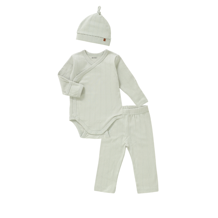 3 Piece Organic Pointelle Bundle Set | Sage Mist