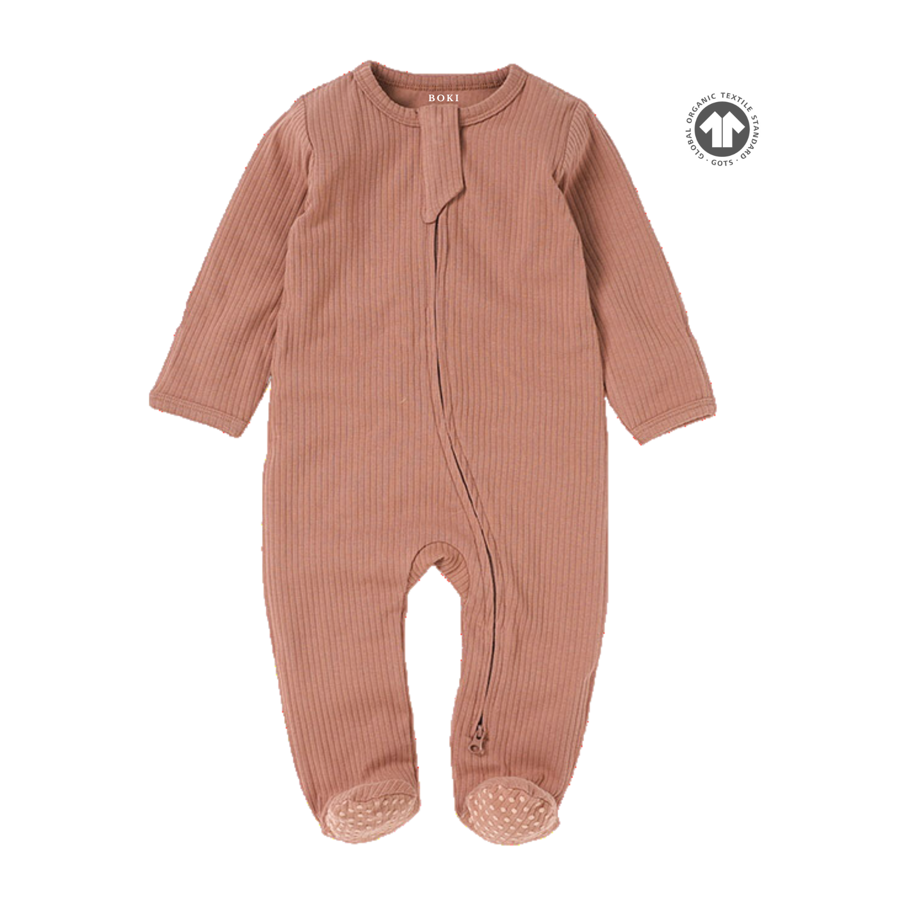 Organic Rib Cotton 2-way Zipsuit Clay