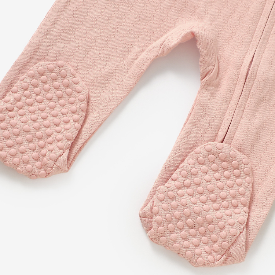 Organic Cotton Honeycomb 2-way Zipsuit with Footies and Mittens | Petal Blush