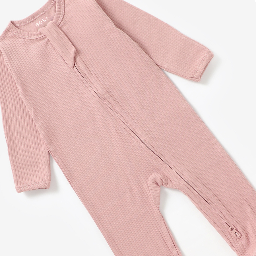 Organic Cotton 2-way Zipsuit with Footies & Mittens | Pale Rose