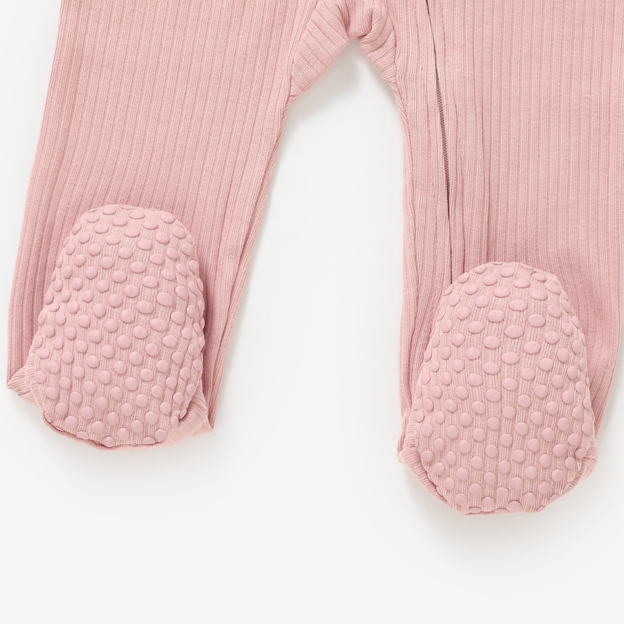 Organic Cotton 2-way Zipsuit with Footies & Mittens | Pale Rose