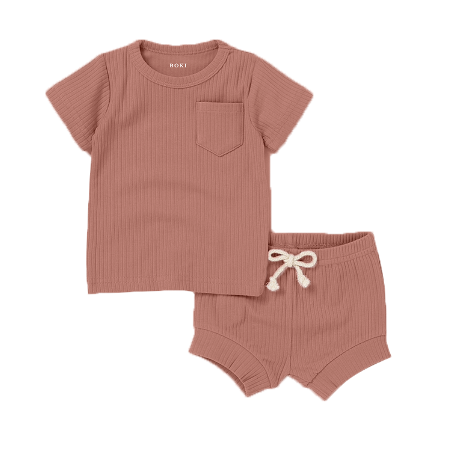 2 Piece Organic Rib Pyjamas Set | Clay