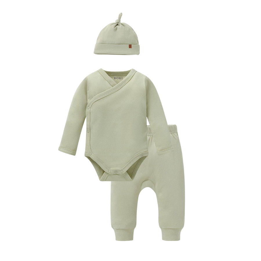 3 Piece Organic Brushed Cotton Fold-Over Set with Beanie | Fern