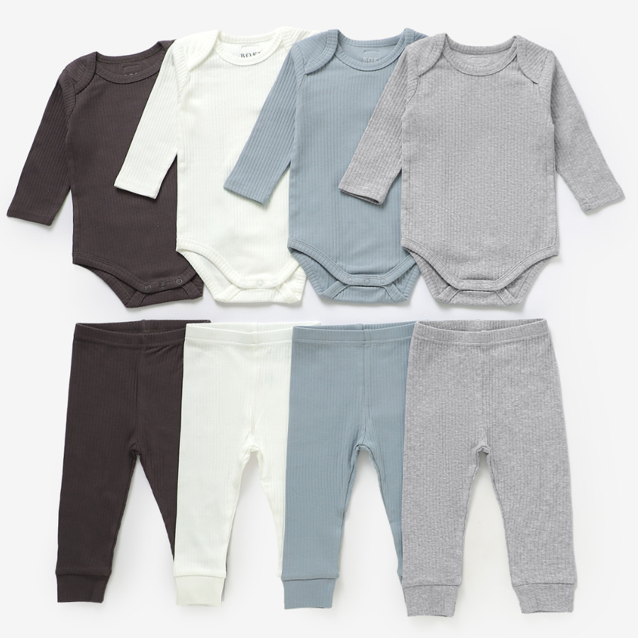 Organic Rib Longsleeve Bodysuit Set | Light Blue