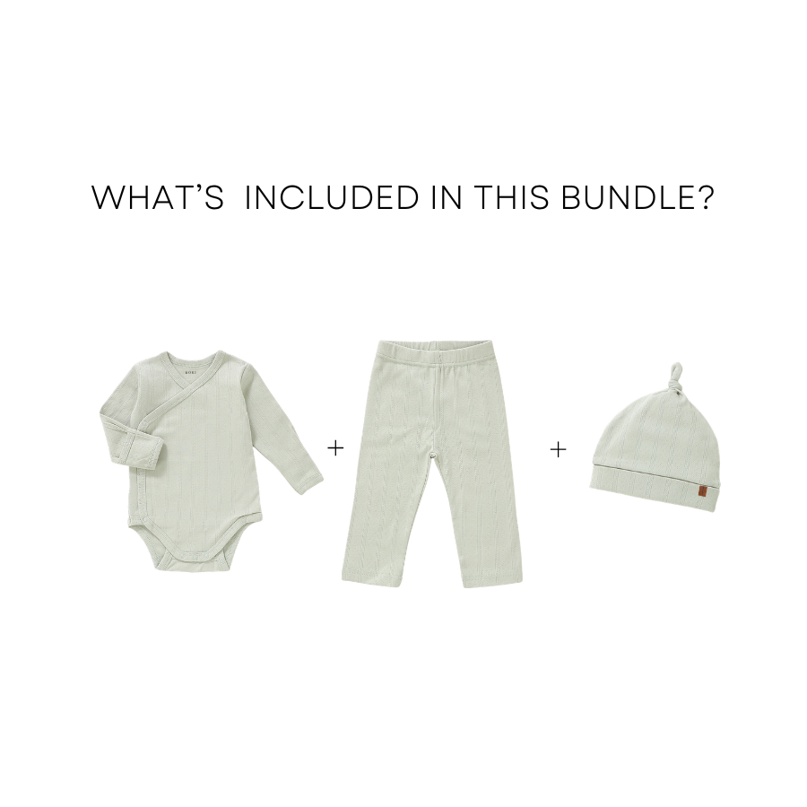3 Piece Organic Pointelle Bundle Set | Sage Mist