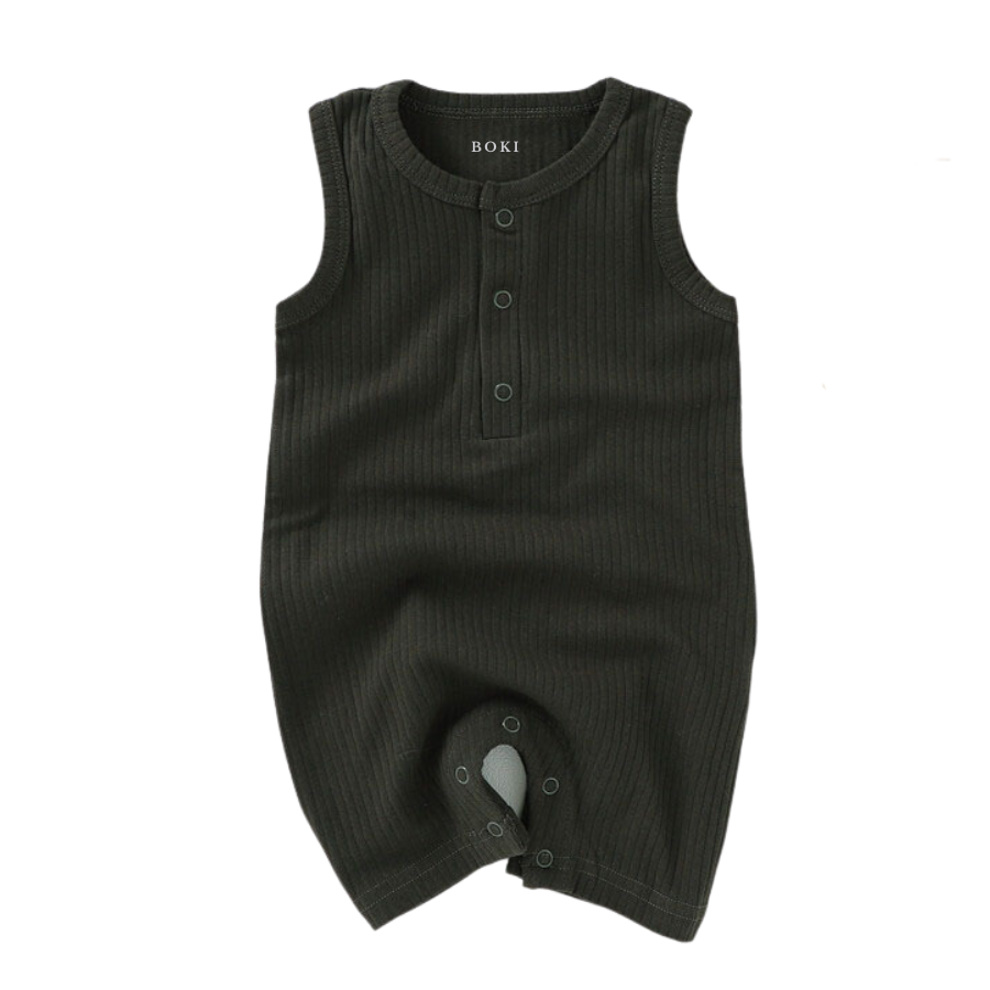 Organic Rib Cotton Tank Growsuit | Charcoal