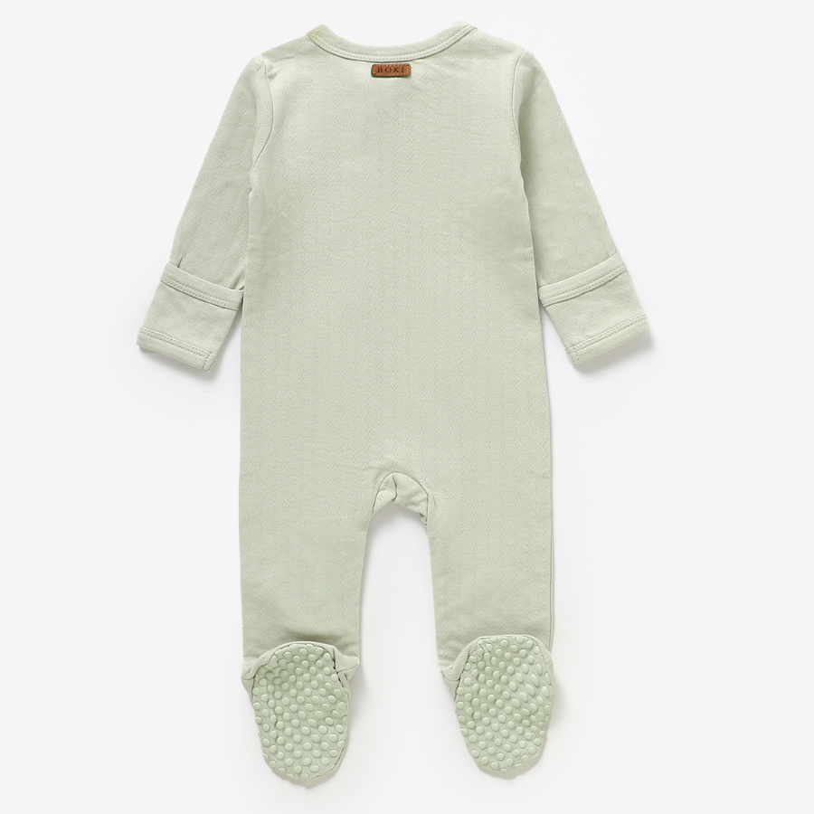 Organic Cotton Honeycomb 2-way Zipsuit with Footies and Mittens | Sage