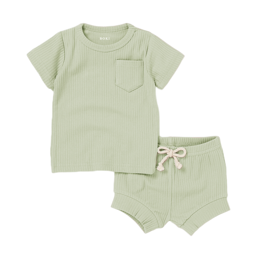 2 Piece Organic Rib Pyjamas Set | Dried Mint