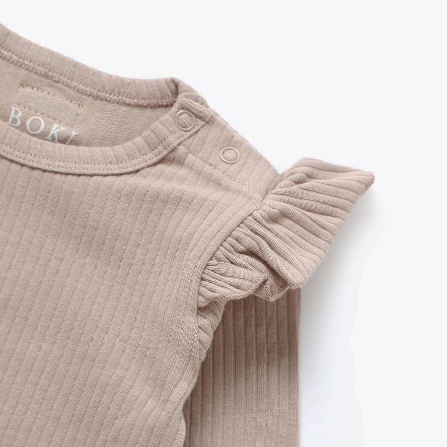 Frilled Organic Rib Long sleeve Set | Oatmeal