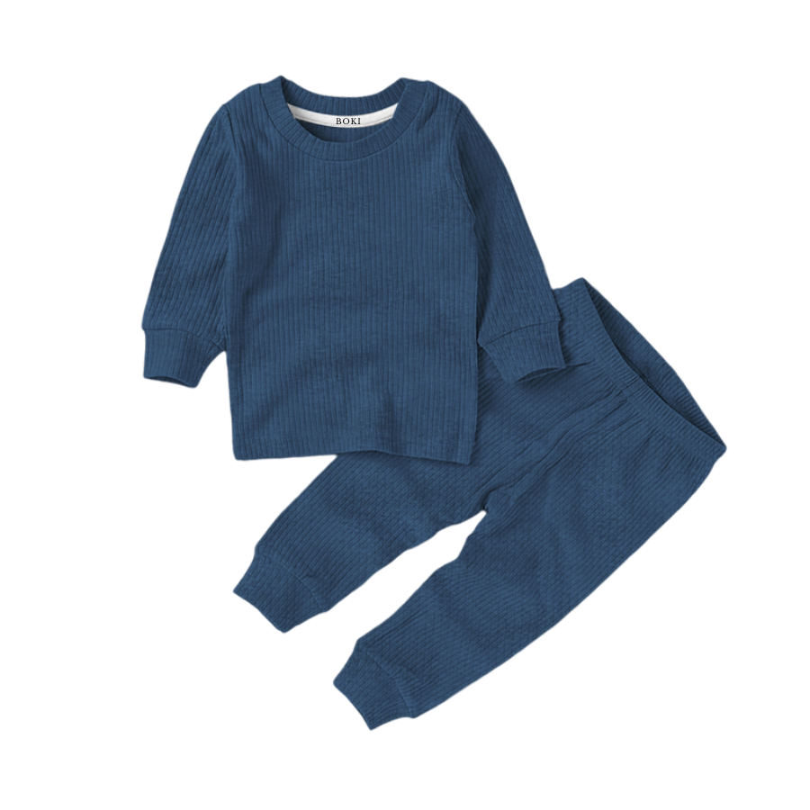 Organic Rib Long sleeve Pyjamas Set | Navy