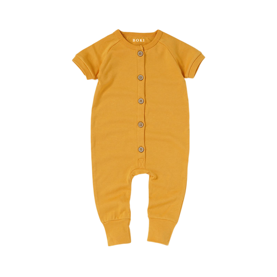 Organic Cotton Short-Sleeve Growsuit | Mustard