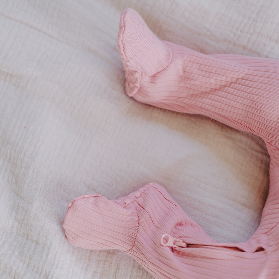 Organic Cotton 2-way Zipsuit with Footies & Mittens | Pale Rose
