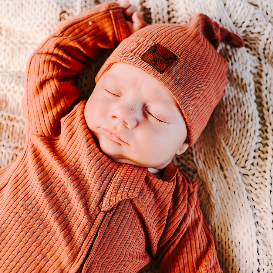 Organic Cotton 2-way Zipsuit with Footies & Mittens | Clay