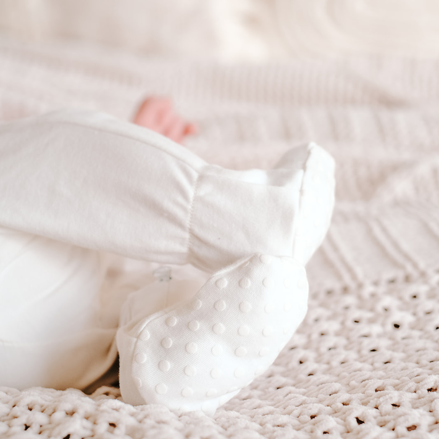 Organic Cotton 2-way Zipsuit with Footies & Mittens | White