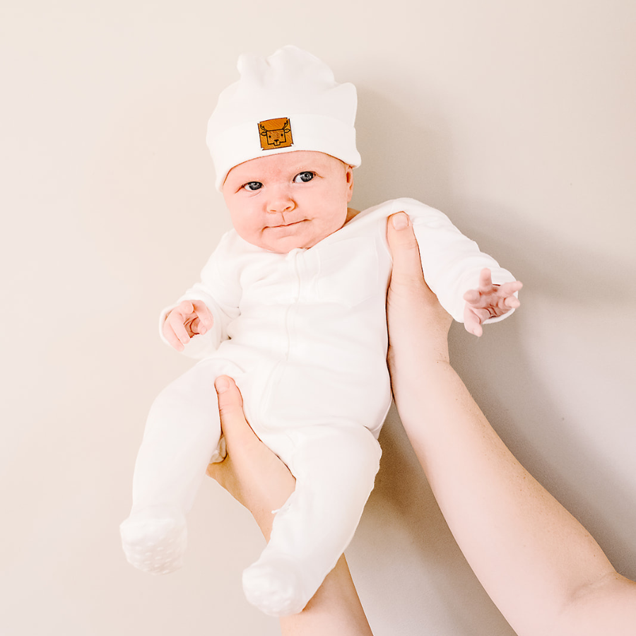 Organic Cotton 2-way Zipsuit with Footies & Mittens | White