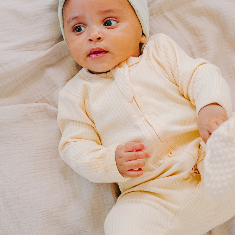 Organic Cotton 2-way Zipsuit with Footies & Mittens | Crème