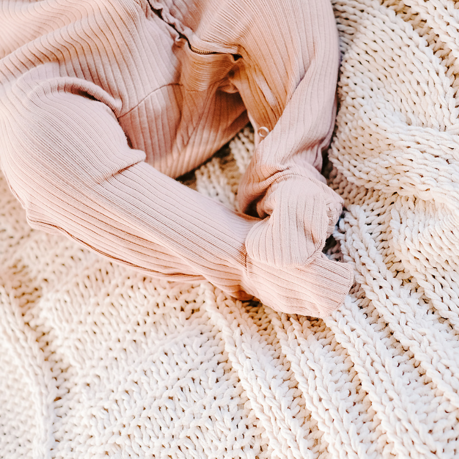 Organic Rib Cotton 2-way Zipsuit Oatmeal