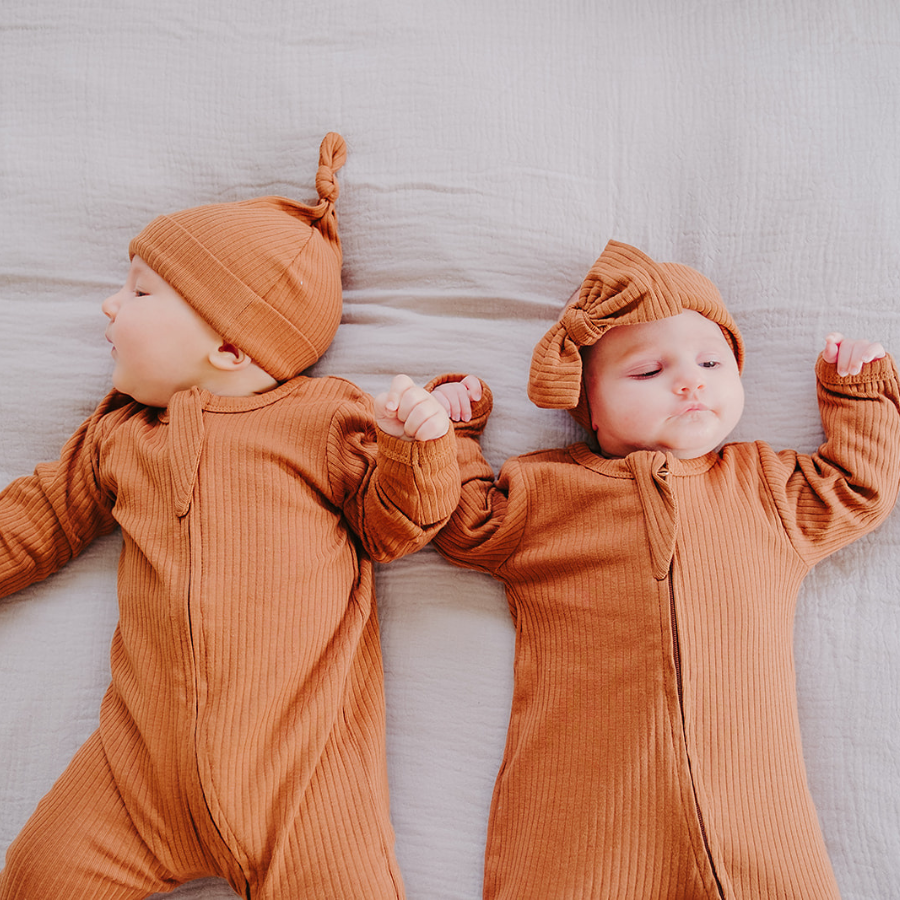 Organic Cotton 2-way Zipsuit with Footies & Mittens | Rust