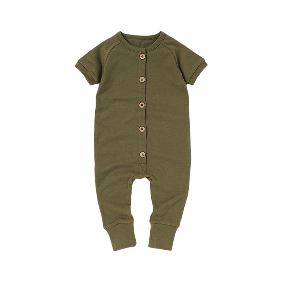 Organic Cotton Short Sleeve Growsuit Khaki Khaki 6 12 Months
