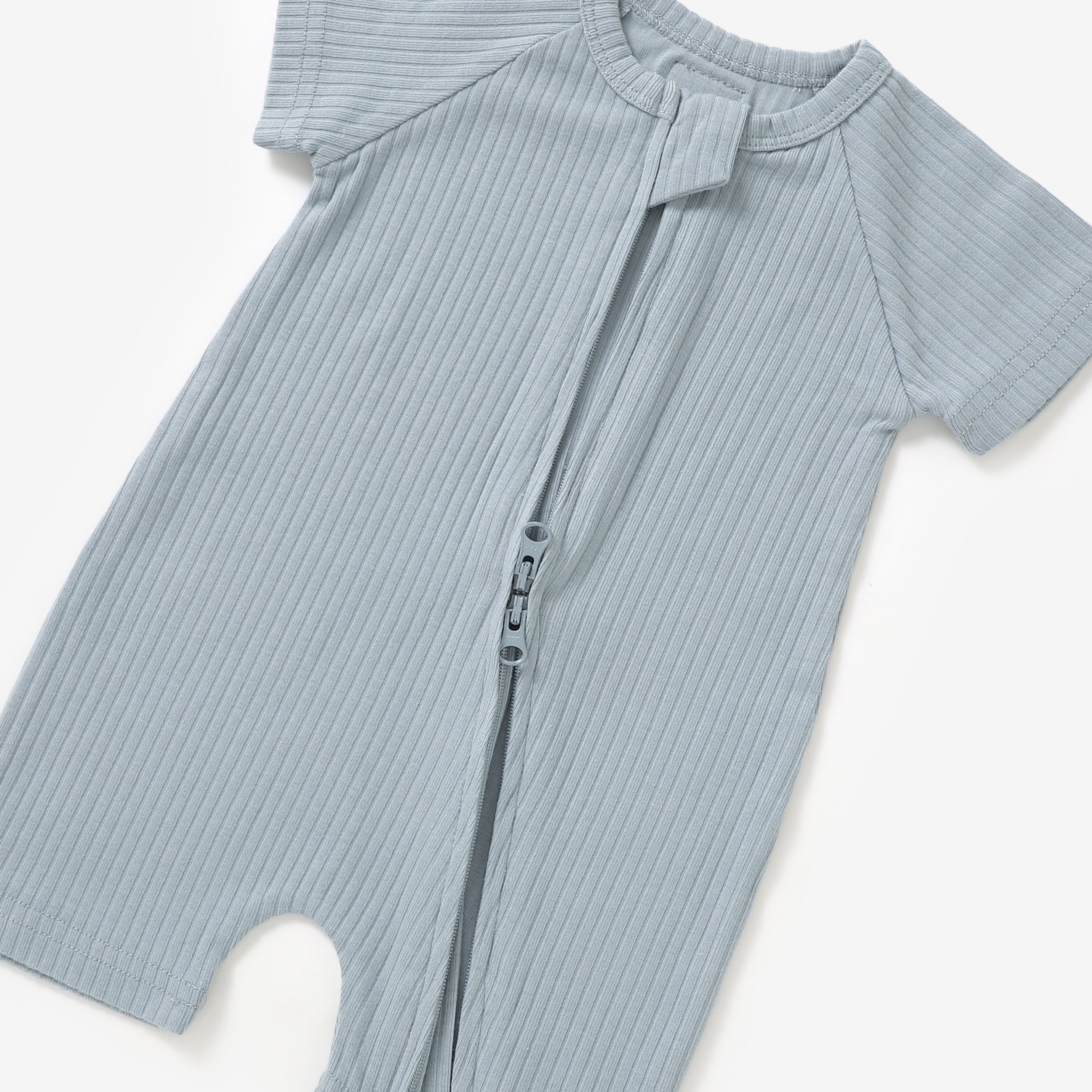 Organic Rib Summer Zipsuit | Light Blue