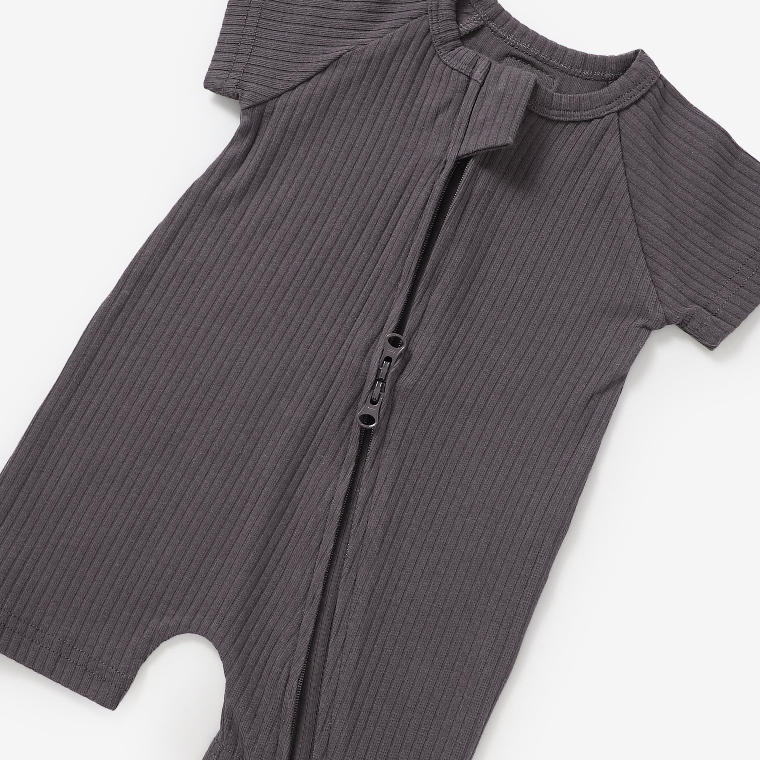 Organic Rib Summer Zipsuit | Charcoal