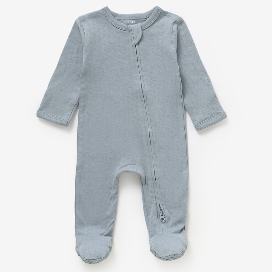 Organic Cotton Honeycomb 2-way Zipsuit with Footies and Mittens | Raincloud