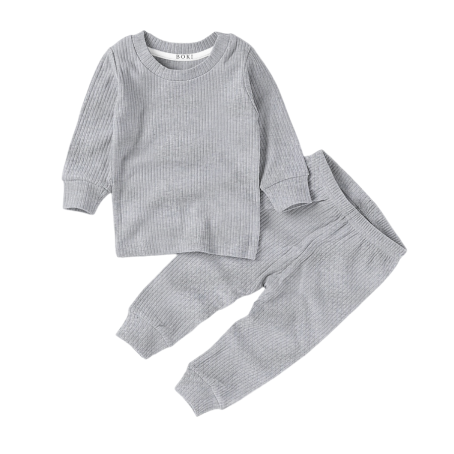 Organic Rib Long sleeve Pyjamas Set | Light Grey