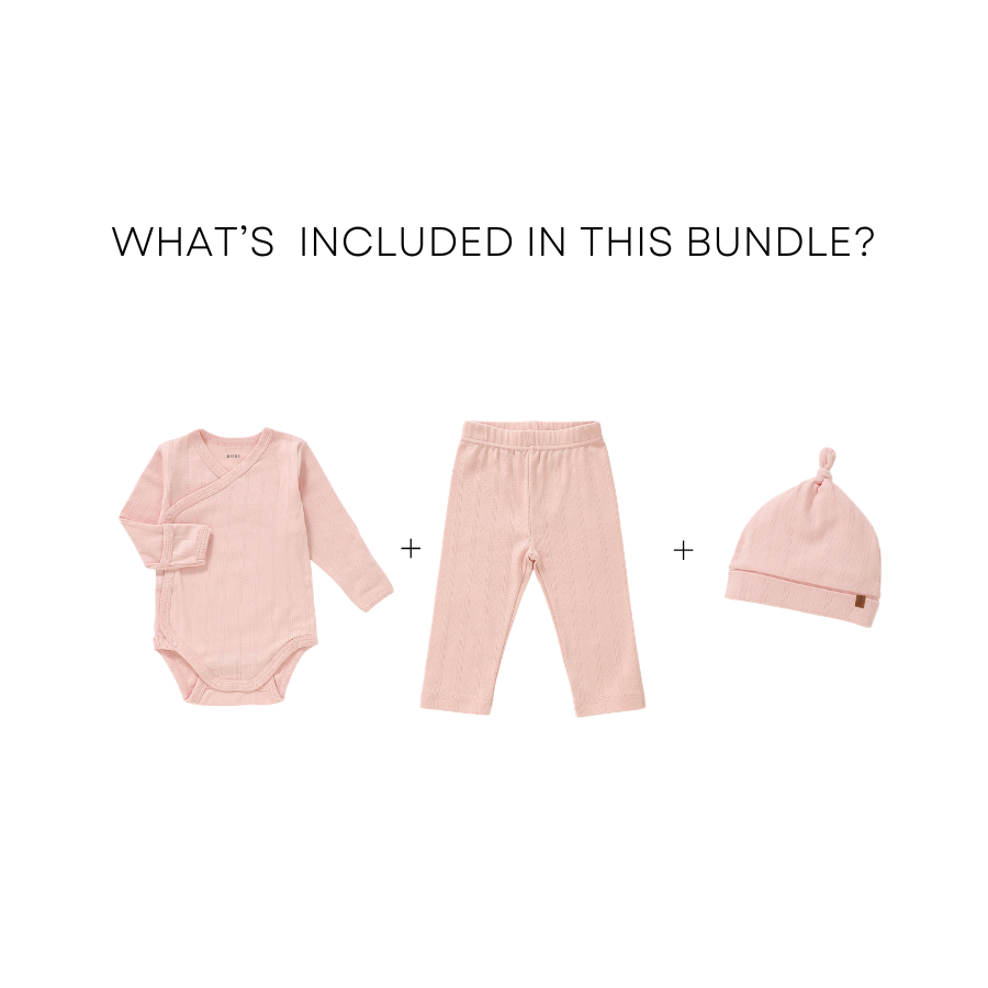 3 Piece Organic Pointelle Bundle Set | Peony Pink