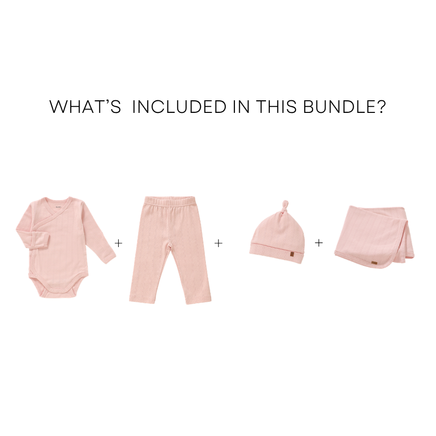 4 Piece Organic Pointelle Bundle Set | Peony Pink