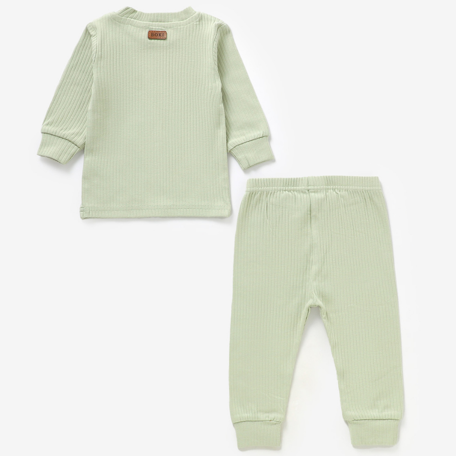 Organic Rib Long sleeve Pyjamas Set | Dried Mint