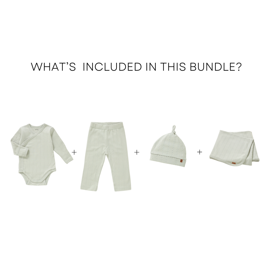 4 Piece Organic Pointelle Bundle Set | Sage Mist