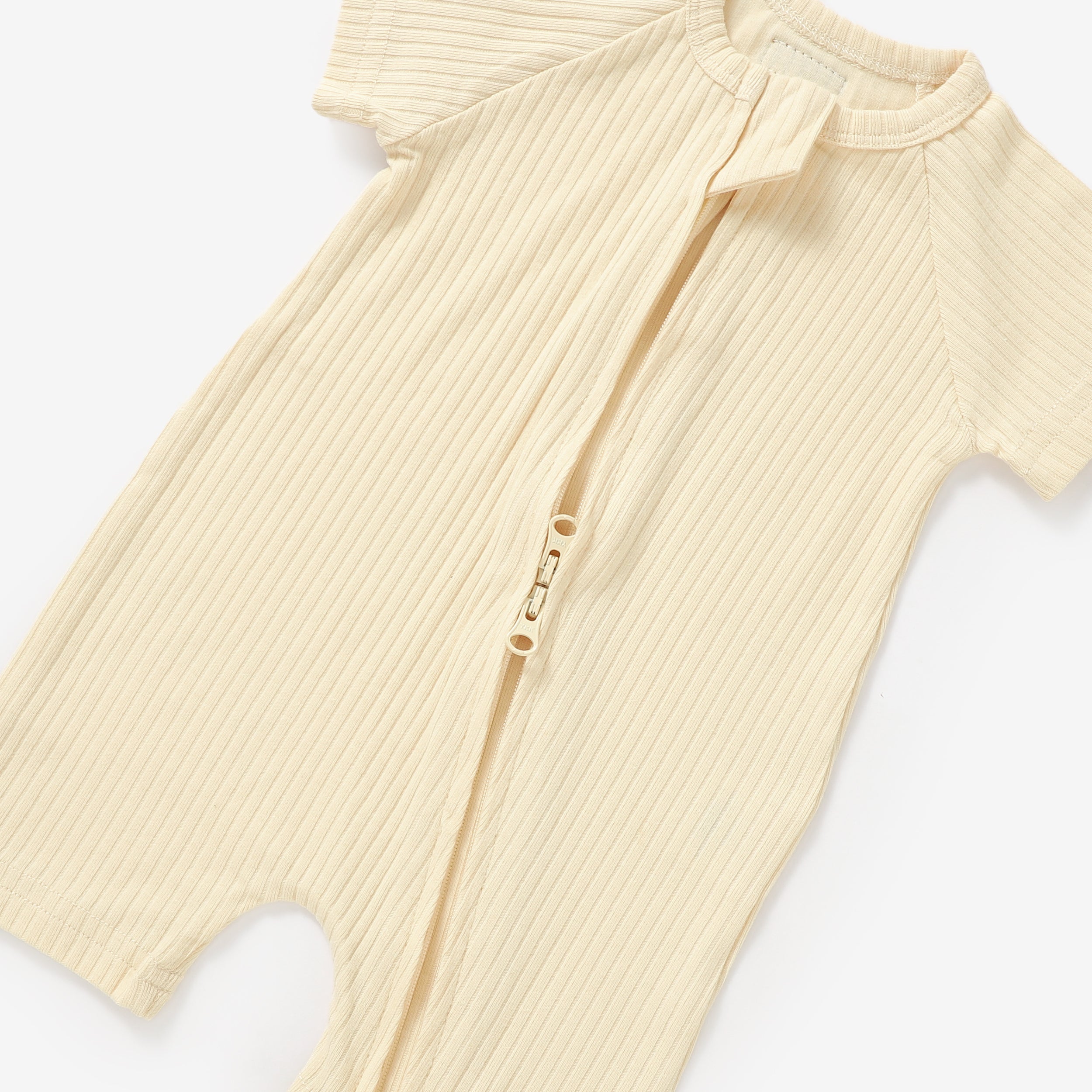 Organic Rib Summer Zipsuit | Creme