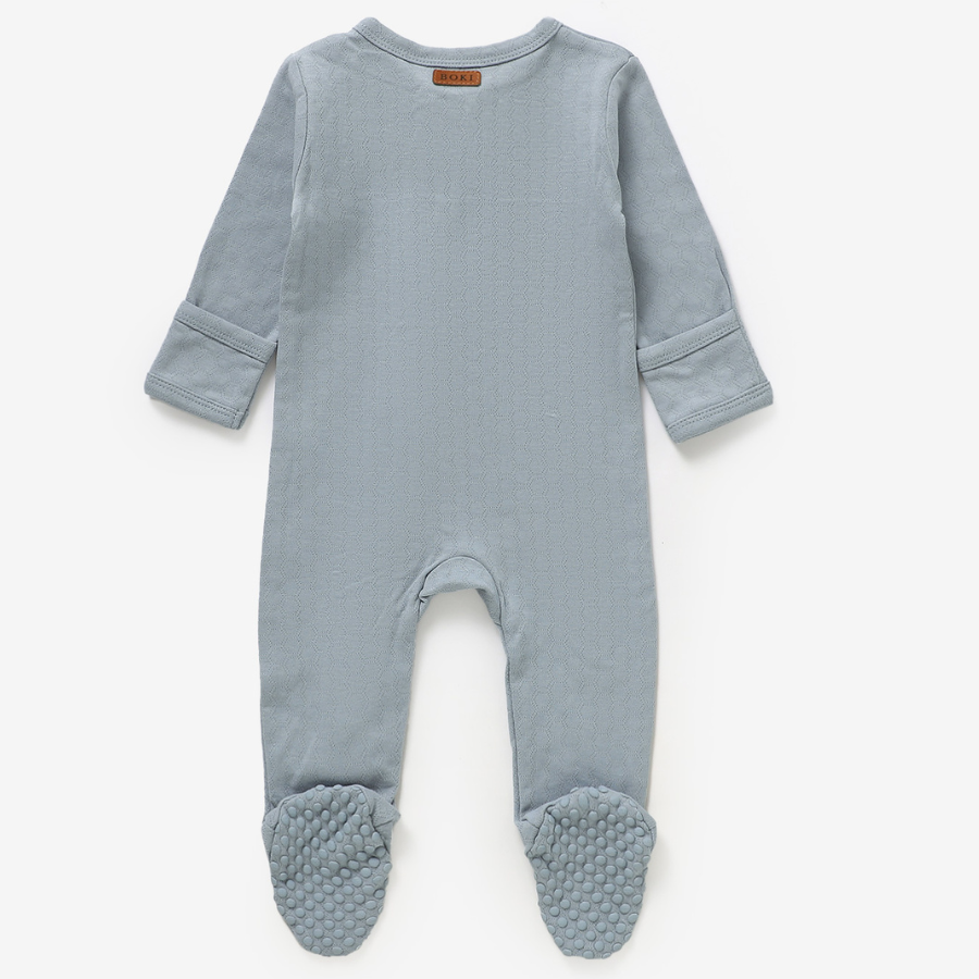 Organic Cotton Honeycomb 2-way Zipsuit with Footies and Mittens | Raincloud
