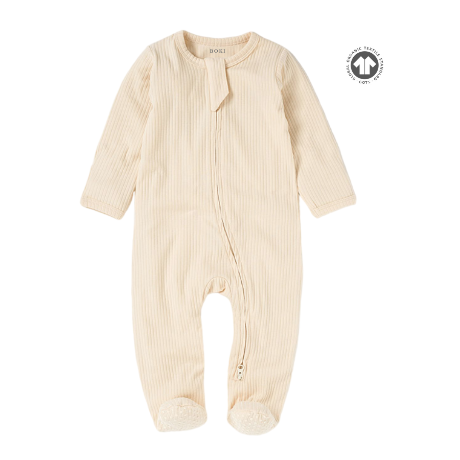 Organic Rib Cotton 2-way Zipsuit Creme