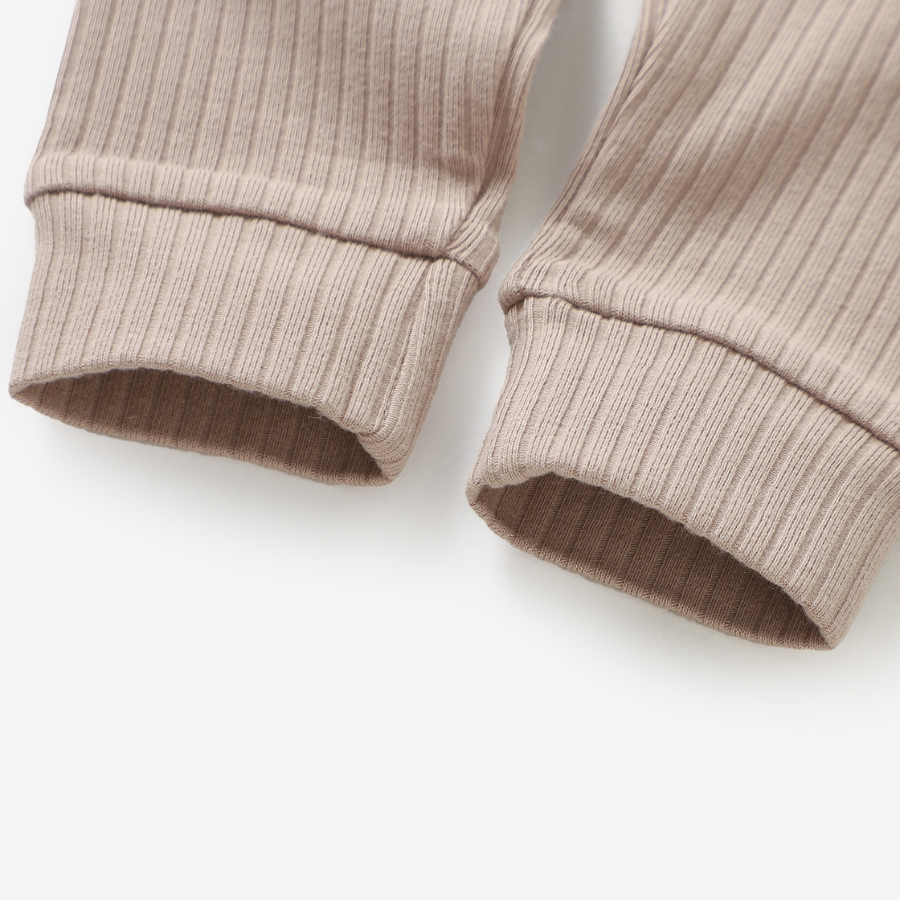 Frilled Organic Rib Long sleeve Set | Oatmeal