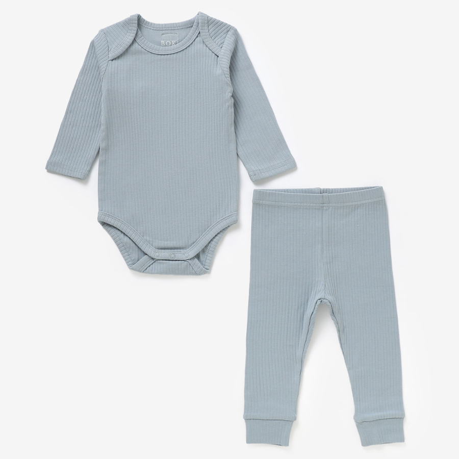 Organic Rib Longsleeve Bodysuit Set | Light Blue