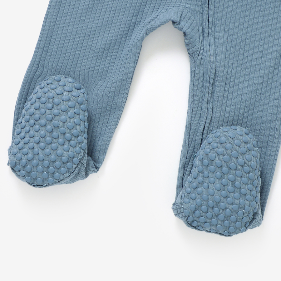 Organic Rib Zipsuit with Footies & Mittens | Cloudy Sky