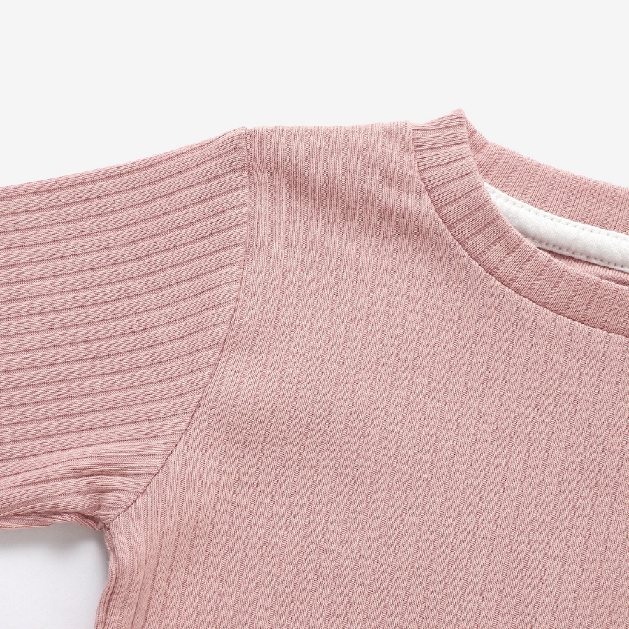 Organic Rib Long sleeve Pyjamas Set | Pale Rose