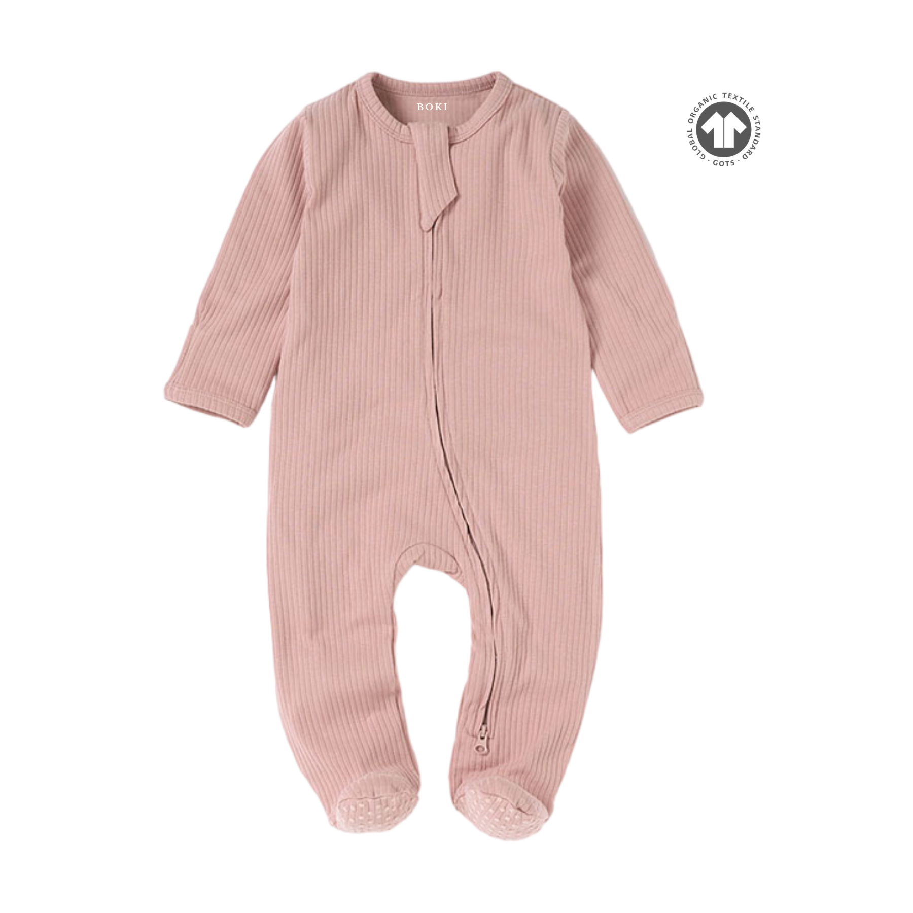 Organic Rib Zipsuit with Footies & Mittens | Pale Rose