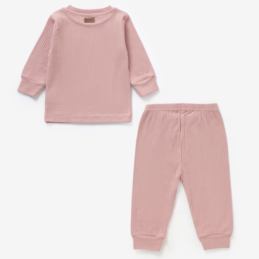 Organic Rib Long sleeve Pyjamas Set | Pale Rose