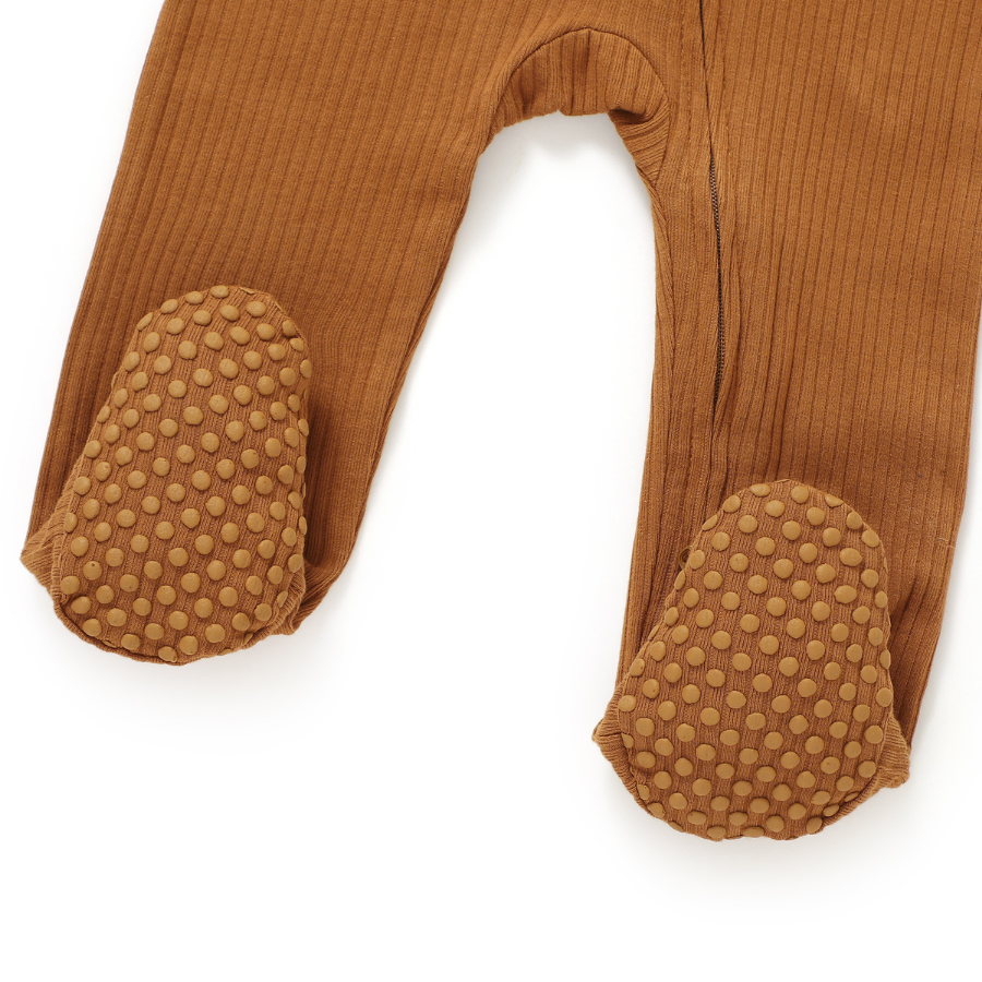 Organic Rib Zipsuit with Footies & Mittens | Rust