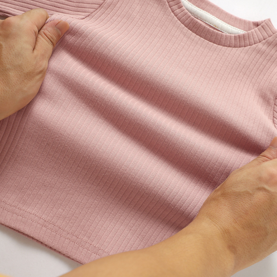 Organic Rib Long sleeve Pyjamas Set | Pale Rose