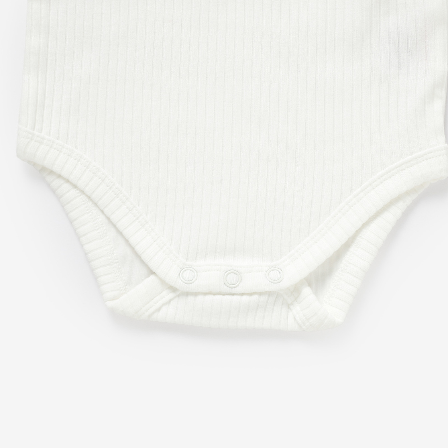 Frilled Organic Rib Long sleeve Set | Ivory