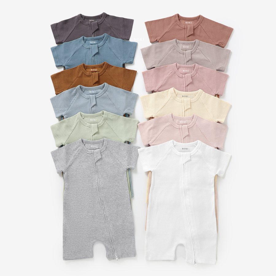 Organic Rib Summer Zipsuit | Light Grey