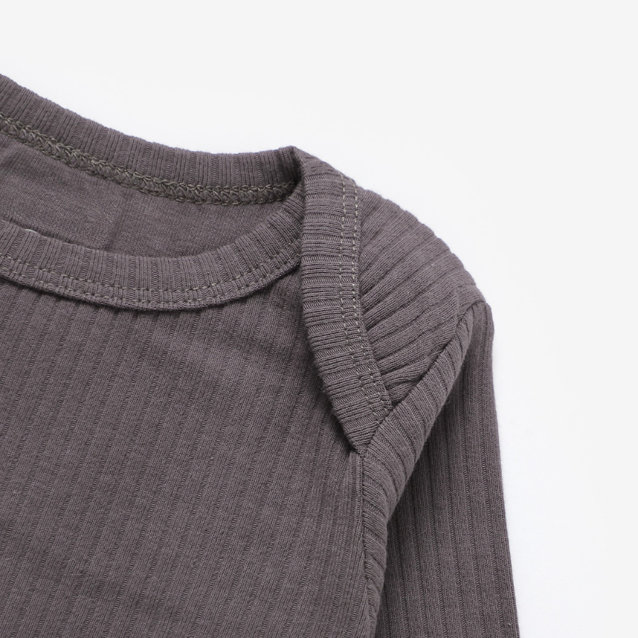 Organic Rib Longsleeve Bodysuit Set | Charcoal