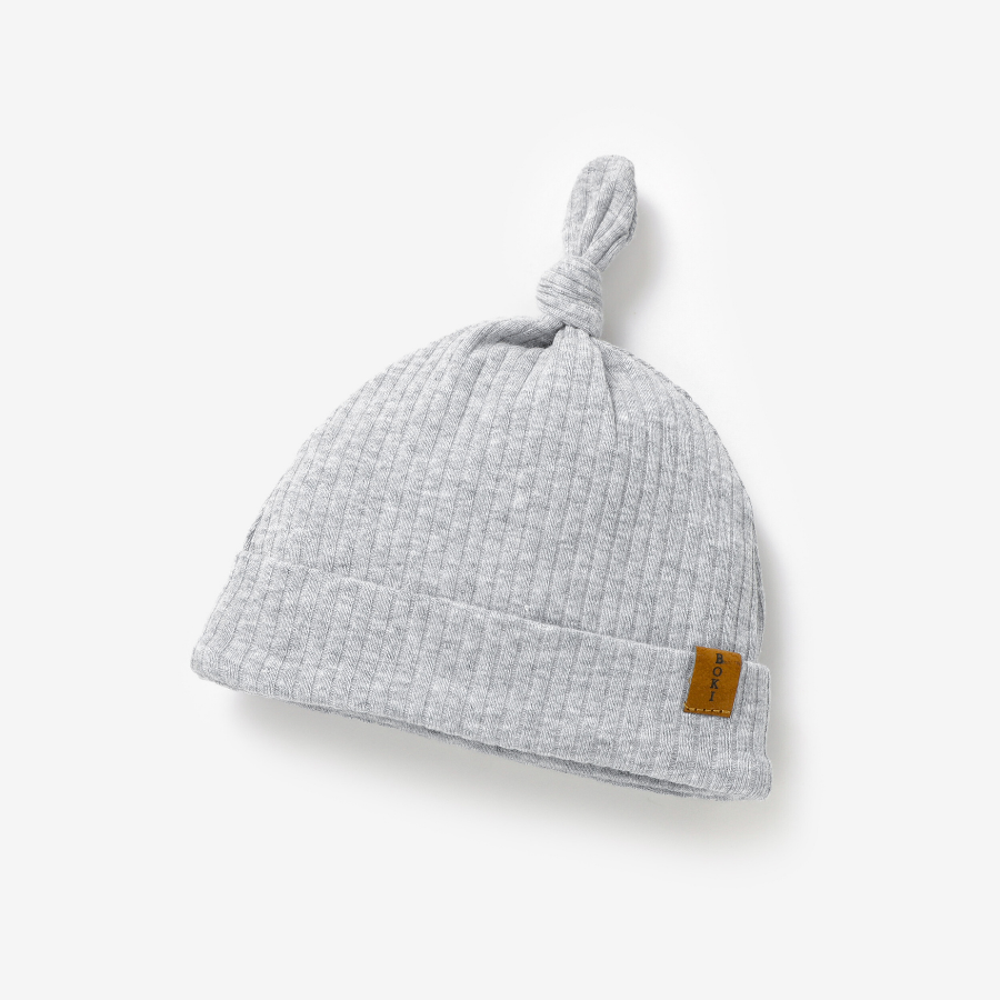 Organic Ribbed Cotton Beanie | Light Grey