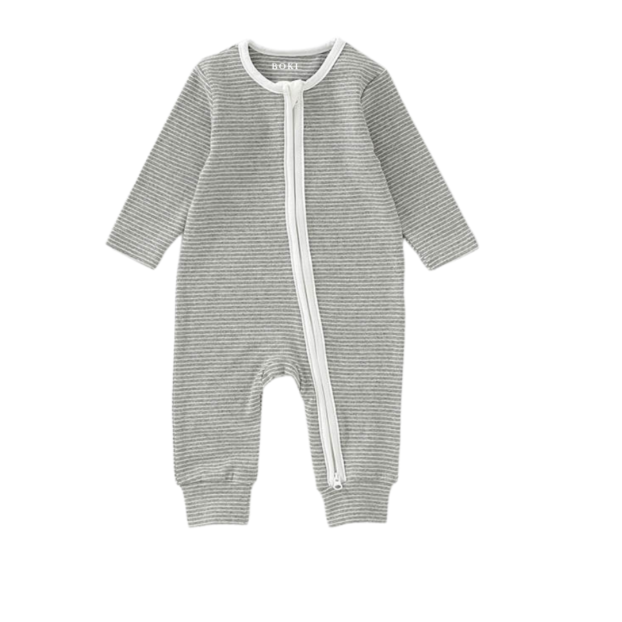 Organic Stripe 2-way Zipsuit | Dark Grey Stripe